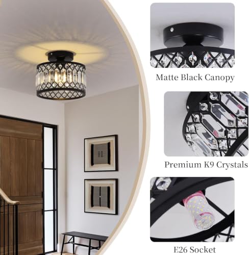 Crystal Black Ceiling Light Fixture Modern Semi Flush Mount