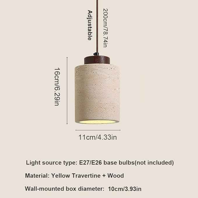 Set of 3 Japanese Travertine Hanging Lamps, Cylinder Natural Stone Pendant Lights Kitchen Island Adjustable Small Chandelier for Dining Room Bedside(Walnut,11cm/4.33in)