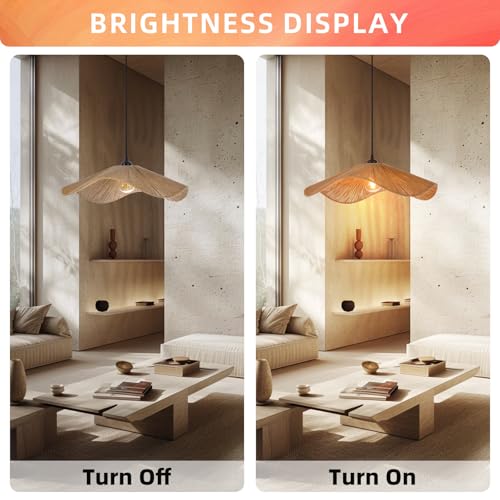 Rustic Farmhouse Chandelier Wicker Pendant Light Woven Ceiling Hanging Lighting for Dining Room Kitchen Hallway Foyer 19.6"