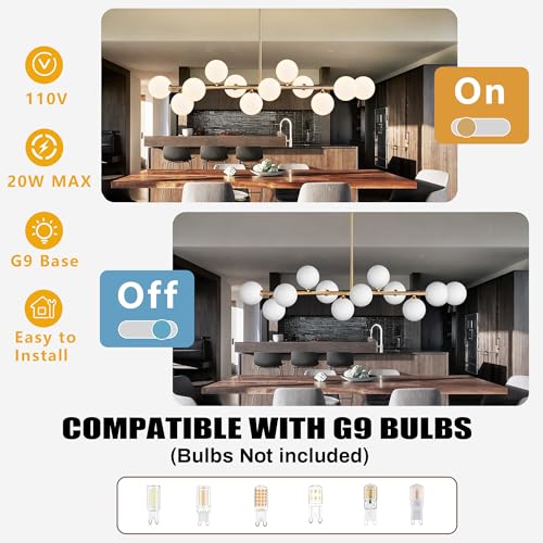 Gold Linear Chandelier 12 Lights Dining Room Light Fixture Kitchen Lighting