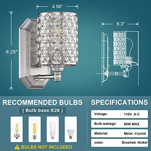 Crystal Wall Sconce Brushed Nickel Dry&Wet Dual Use 2 Pack 1 Light (2 Count)
