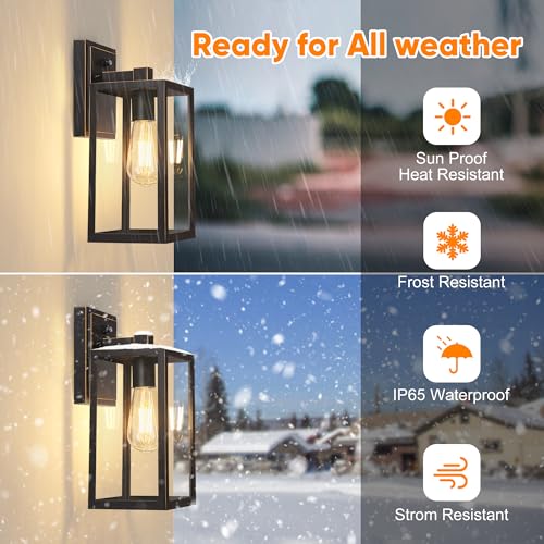 Black Exterior Light Fixtures Wall Mount with Gold Rim (2 Count)