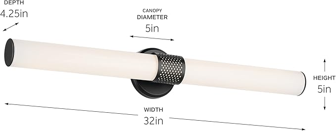 Kichler Sashi 32" LED Large Bath Bar with White Glass in Black, Modern, for Vanity, Fireplace, Buffet, Hallway, Vanity Mirror, (32" W x 5" H) 55193BKLED