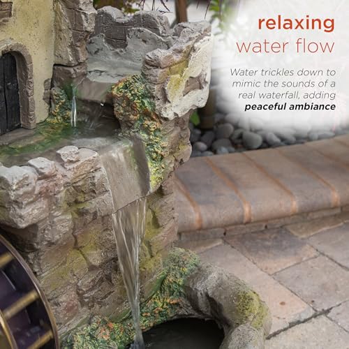 USA1164 Outdoor Floor Tiered Fairy Castle Waterwheel Water Fountain with Realistic Stone Look