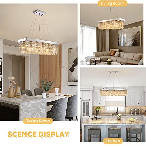 Rectangle K9 Crystal Chandelier Modern Rectangular Pendant Light Fixture for Dining Room Kitchen Island Chrome L31.5 x W10 x H10