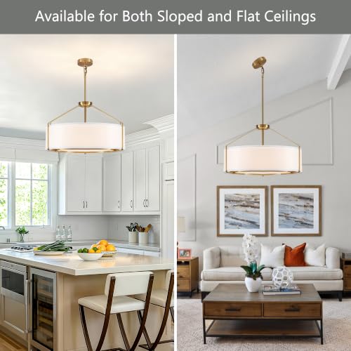 23Inches Drum Chandelier Large Gold & White Pendant Lights for Dining Room
