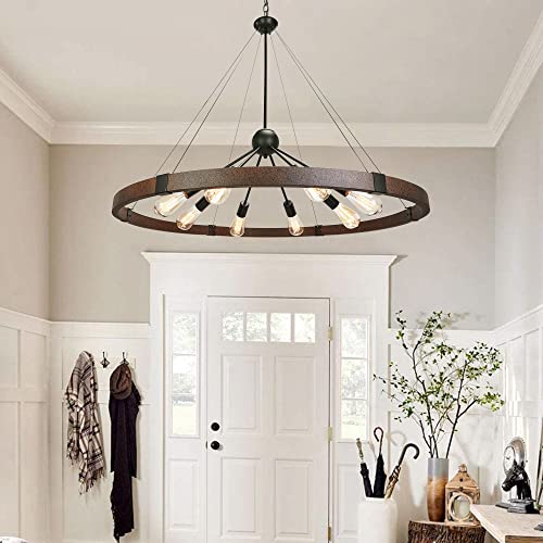 38.2'' Large Farmhouse Wagon Wheel Chandelier for Living Room