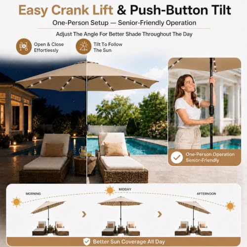 9FT Solar Patio Umbrella w