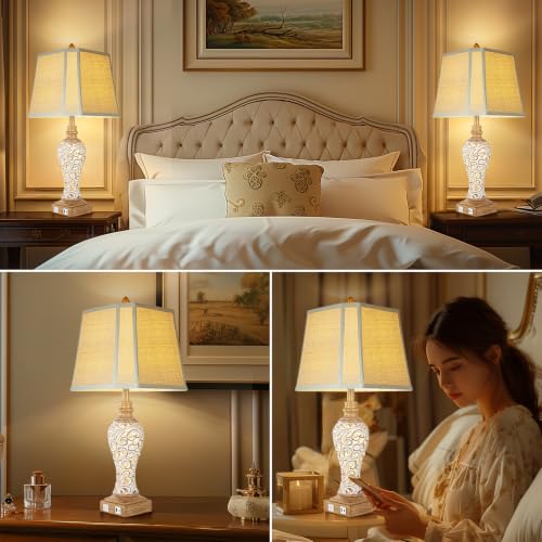 Rustic Table Lamp Set of 2 for Living Room with Night Lights (2 Count)