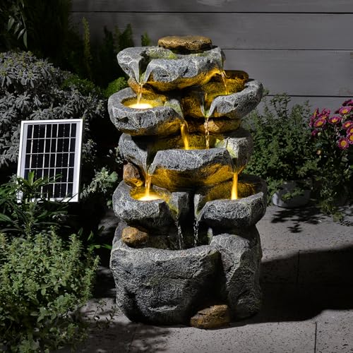 24" Tall Solar Powered Water Fountain Cascading Rock Waterfall (5 Count)