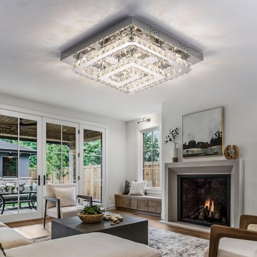 25 inch Silver Crystal Chandeliers LED Ceiling Light