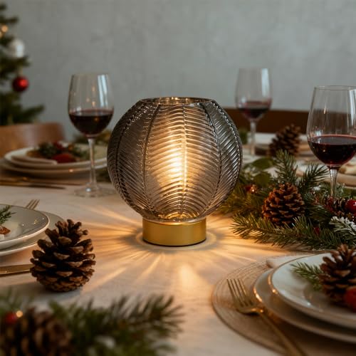 Battery Operated Decorative Glass Table Lamp with Timer Grey