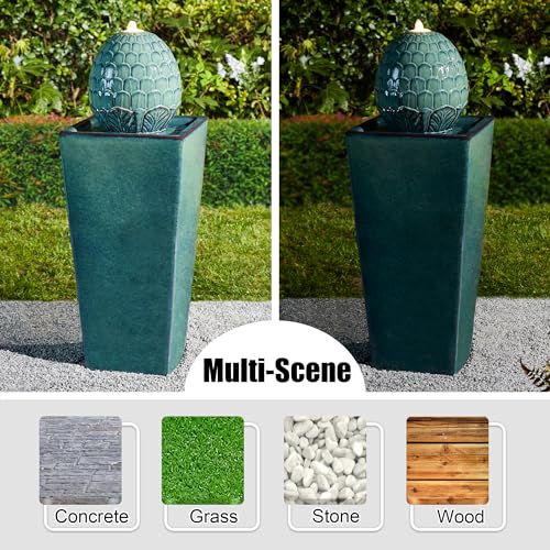 35.75" H Tall Ceramic Outdoor Water Fountain with LED Light Oversized Artichoke Pedestal Fountains with Submersible Pump Patio Fountain Waterfall for Garden Patio Deck Porch