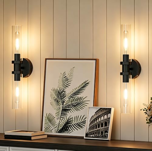 Black Wireless Battery Operated Wall Sconce with Remote Control (2 Count)