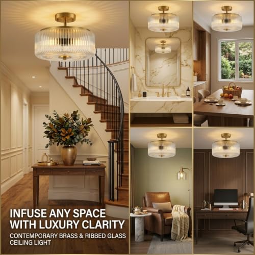 3 Light Gold Semi Flush Mount Ceiling Light
