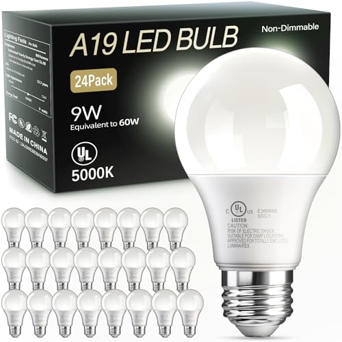 24 Pack A19 LED Light Bulbs 60 Watt Equivalent (24 Count)