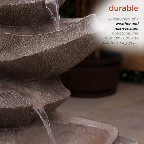 WIN1332L BR Outdoor Floor Tiered Basin Fountain with LED Lights