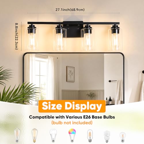 Black 4 Lights Bathroom Light Fixtures Over Mirror 27 Inches