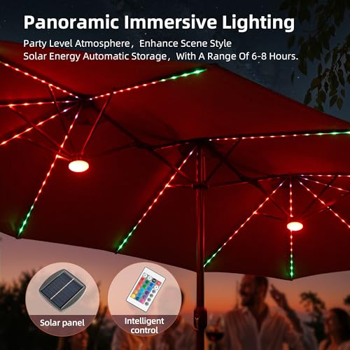 15Ft Patio Umbrella With Multicolor Solar Light