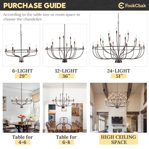24 Light Chandelier 51'' Oil Rubbed Bronze Large Candle Chandeliers for High Ceiling Foyer Chandelier Light Fixture for Large Living Room Dining Room Stairs Entry Restaurant Hotel