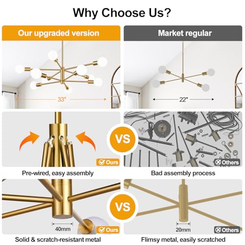 11" 52" Height Adjustable Sputnik Chandeliers Dining Room Light Fixture