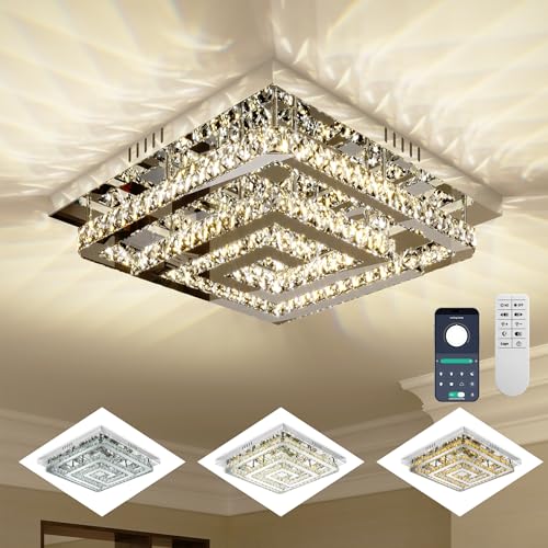 34 inch Silver Crystal Chandeliers LED Ceiling Light