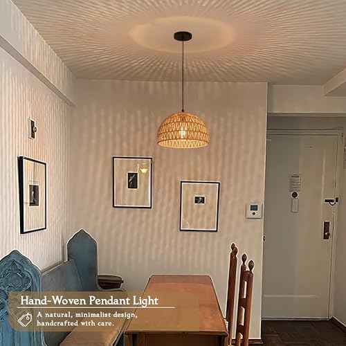 2 Pack Hemp Rope Woven Pendant Light Woven Light Fixture Boho Chandelier Light Fixture Wicker Pendant Lights Rattan Dome Wicker Chandelier for Dining Room Kitchen Island