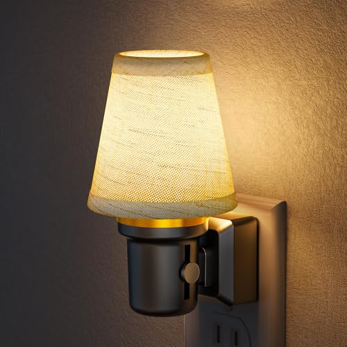 LED Night Lights Plug into Wall Linen Fabric Round Platform