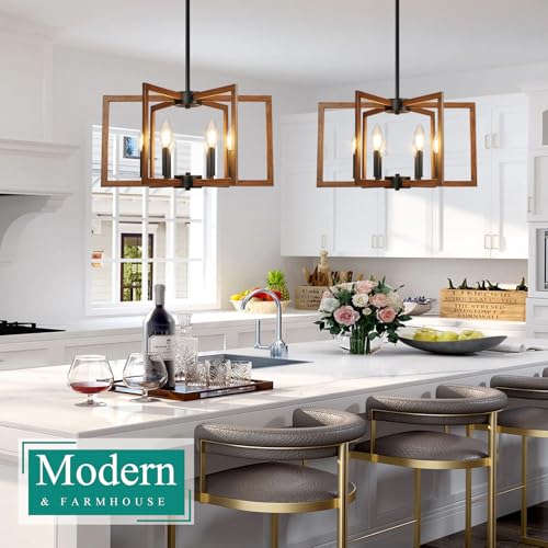 20" 62" Height Adjustable Wood Grain Kitchen Chandelier for Dining Room