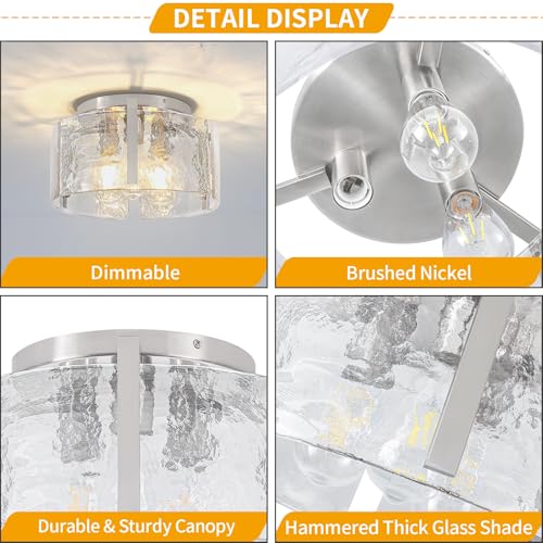 Modern Brushed Nickel Semi Flush Mount Ceiling Light 3 Lights Ceiling Lamp