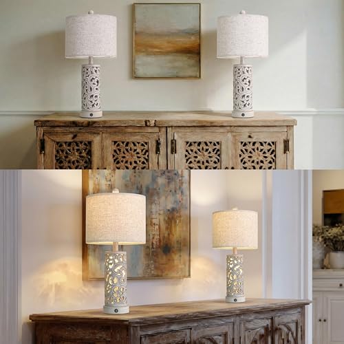 Bedside Table Lamps Set of 2 with Night Light (2 Count)