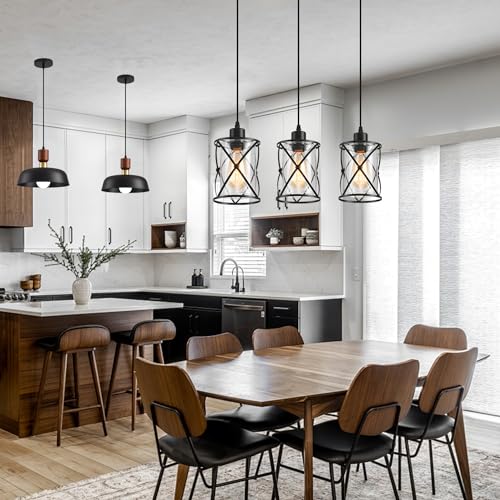 3 Lights Industrial Pendant Light with Glass Shade Matte Black Pendant Lighting Adjustable Industrial Retro Style Hanging Light