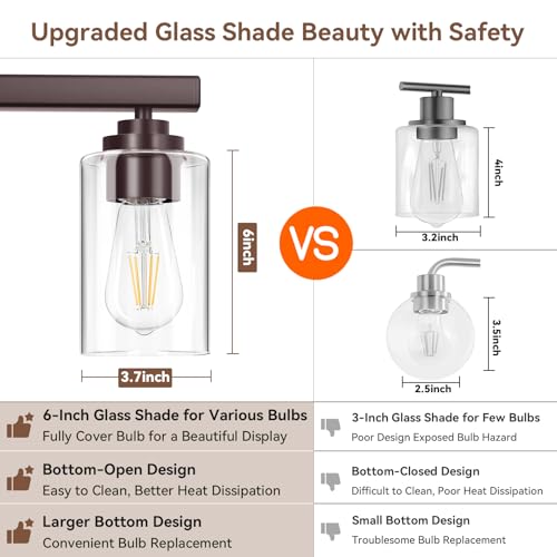 19" Brown Modern Vanity Lights Over Mirror with Clear Glass Shades