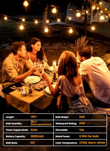 75FT 36LED Solar String Lights Outdoor with Remote & USB Port (75 Foot)