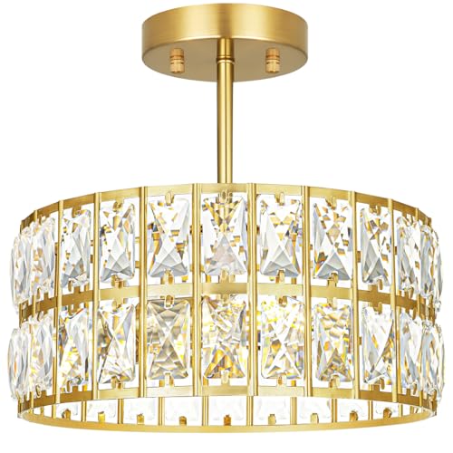 Brushed Gold Crystal Ceiling Light