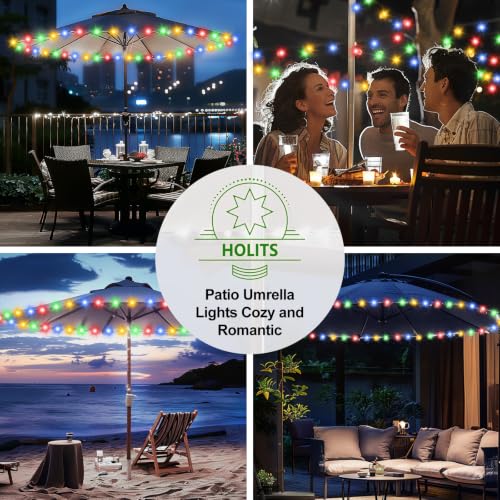 Patio Umbrella Lights Cordless LED Market Table Umbrella Lights with Remote Control Battery Operated Waterproof Parasol String Lights