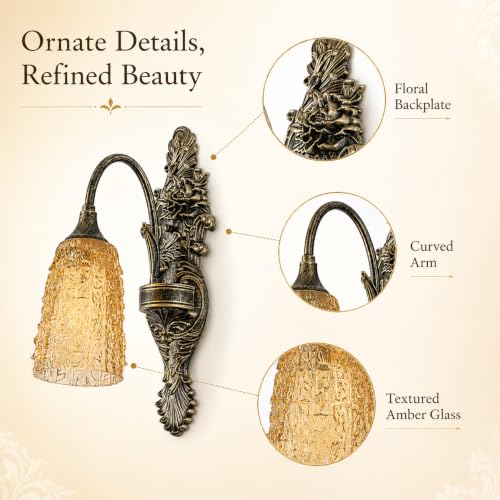 Rustic Antique Gothic Glass Wall Sconce for Bedroom