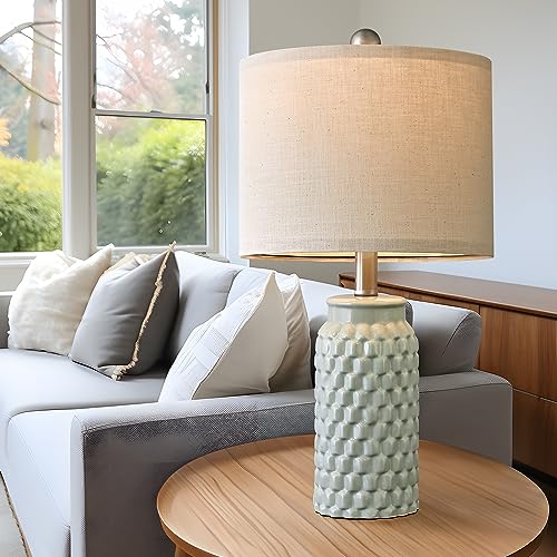 20.5 inches Modern Ceramic Green Bedside Lamp Set of 2 for Bedroom Decor Farmhouse Table Lamp for Living Room Office Dorm (2 Count)