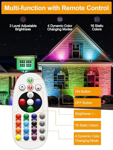 12W RGB Low Voltage Landscape Lighting Remote Control Color Changing Landscape Lights (14 Count)