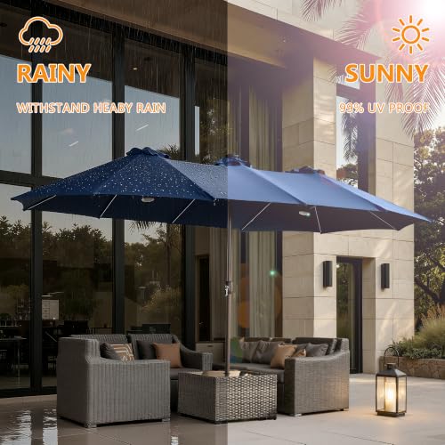 15FT Double Sided Rectangular RGB LED Patio Umbrella with Remote & App Control