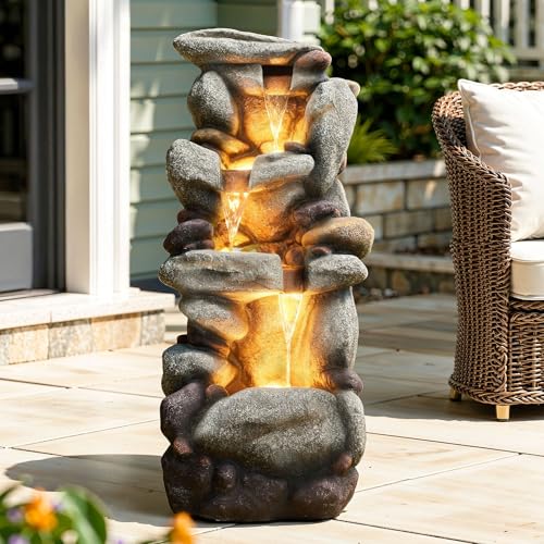 Utym 40" H Oversized Pebbles Rock Outdoor Fountain with Warm LED Lights