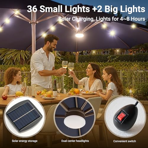 15 Ft Umbrella Outdoor Patio With Solar Lights Base