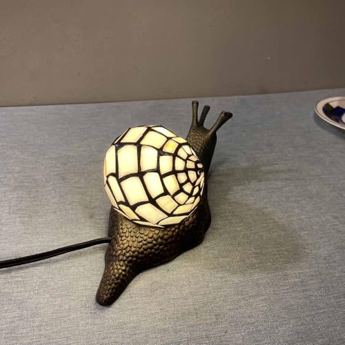 L10988 White Land Snail Tiffany Style Stained Glass Accent Table Lamp