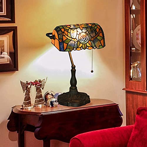 Tiffany Style Bankers Table Lamp Stained Glass Piano Desk Lamp Vintage Bedroom Bedside Lamp for Study