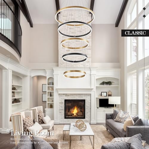 LED 5 Ring Chandelier Modern Vintage Black Gold Chandeliers Dimmable