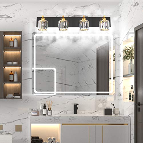 Crystal Bathroom Vanity Lighting Black Vanity Light Fixtures Modern Vanity Light for Bathroom 4 Lights