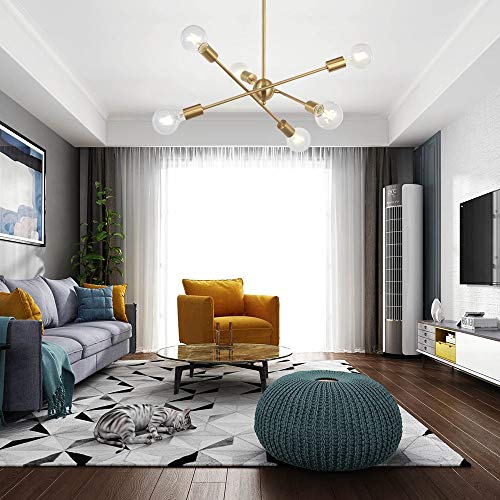 Modern Sputnik Chandelier Lighting 6 Lights Brushed Brass Chandelier Mid Century Pendant Lighting Gold Ceiling Light Fixture for Hallway Bar Kitchen Dining Room