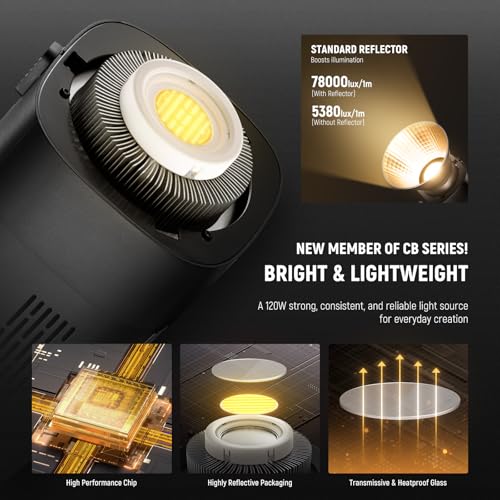 CB120B 120W LED Video Light with 2.4G&APP Control COB Bi Color 2700K