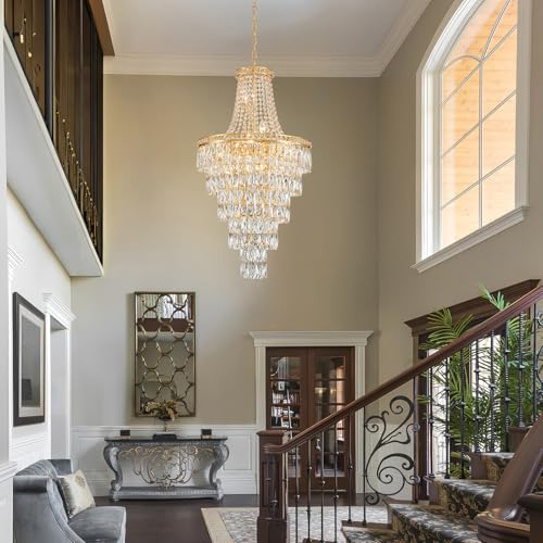Gold Crystal Chandeliers 13 Lights Luxury Modern Chandelier for High Ceilings Large Pendant Light Fixture Foyer Staircase Hallway Entryway Living Room Hall Lobby 40" H x 21.7" D (13 Count)