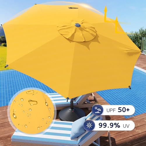 9FT Lyon Outdoor Patio Umbrella Outdoor Table Umbrella with Crank Market Umbrella 8 Sturdy Ribs UV Protection Waterproof and Push Button Tilt for Garden Deck Backyard Pool
